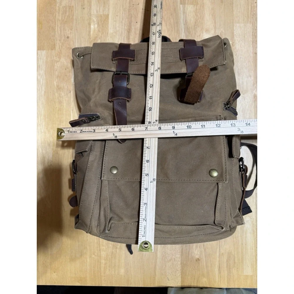 Waxed Canvas Leather Backpack Rucksack Military Heritage Hiking Travel Brown